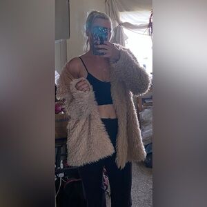 Thread & Supply Gold Cream Teddy Jacket Oversized Fuzzy